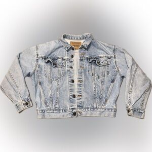 Vintage 90s Levi Strauss Light Blue Denim Trucker Collar Jean Jacket L 16/18